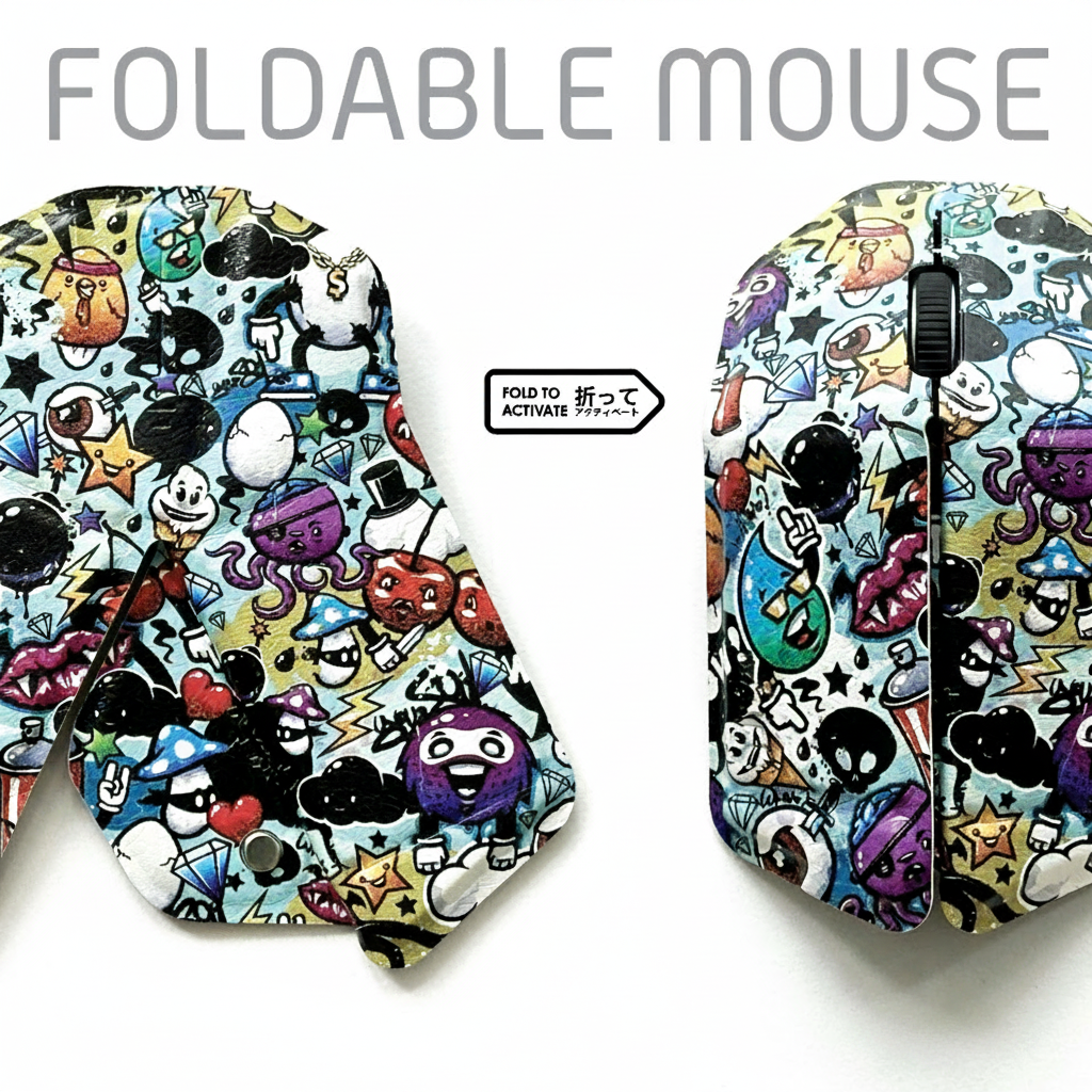 OrigamiMouse Graffiti - mouse pieghevole wireless stampa street art, vista frontale
